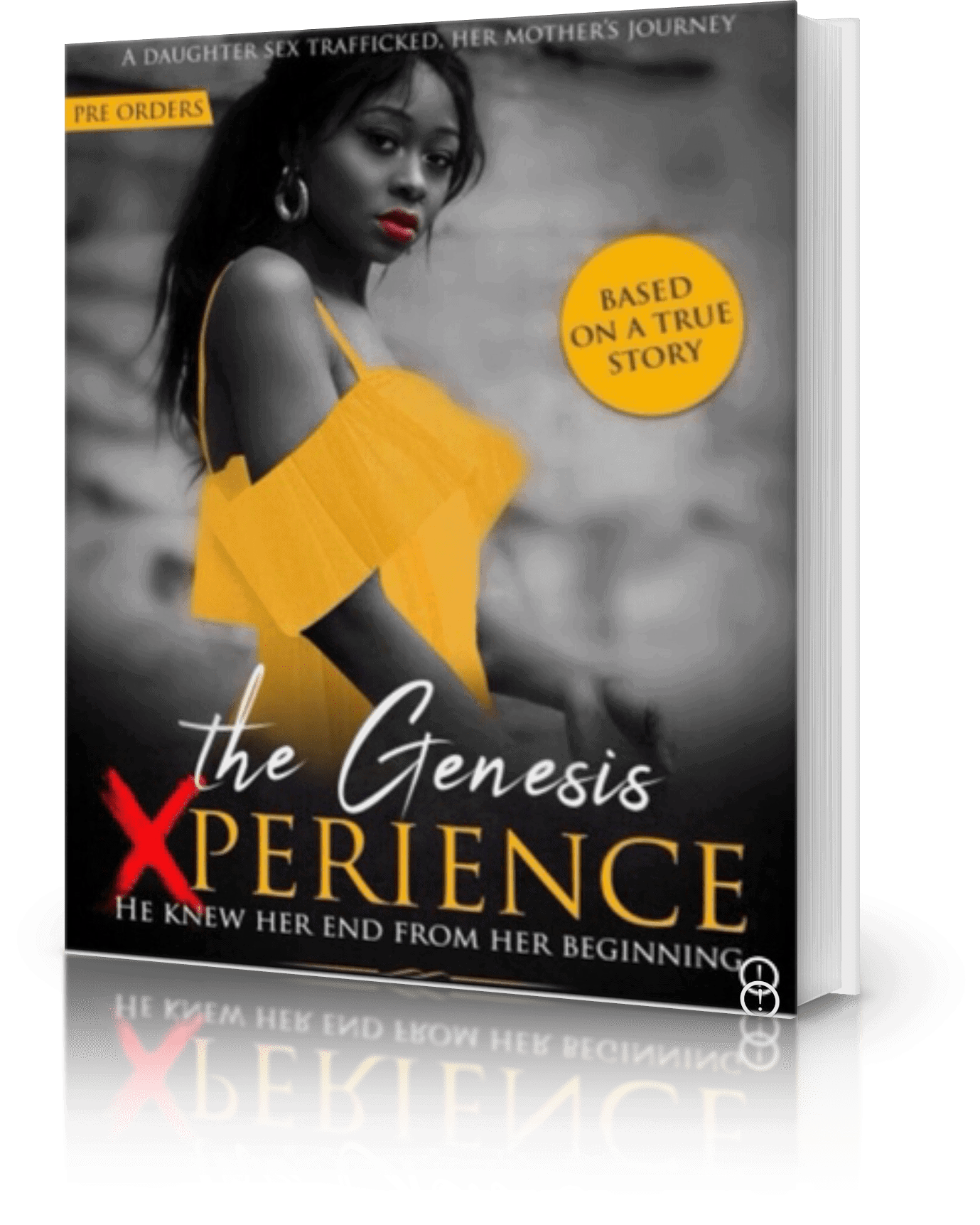 Photo of A Book Representing "The Genesis XPerience" with a Black Lady on the Cover wearing a yellow dress